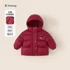 Jaqueta de Penas Bangxuan para Meninas Estrelas Laço com Capuz Acolchoada 2026 Novo Estilo de Inverno Proteção contra Frio Roupa Externa Quente