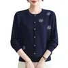 Suéter bordado cor vinho estilo casual para meia-idade, suéter de malha com estampa, manga longa, novo estilo outono e inverno, roupa para mãe, segunda pele