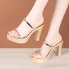 Sandalias Transparentes de Tacón Alto para Mujer 2025 Nuevas Impermeables Plataforma Tacón Grueso Pantuflas Boca de Pescado Talla Grande Pantuflas de Moda para Exterior