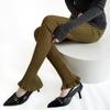 Pantalones de Punto Largos Microacampanados de Cintura Alta Ajustados de Pierna Estilo Europeo y Americano para Mujer Color Sólido Ropa Exterior Ajustados Elásticos de Herradura