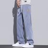 Calça Jeans Casual Masculina Fina de Seda Gelada Personalizada Verão 2025 Nova Solta Reta Com Caimento Wide-Leg