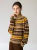 Suéter jacquard Fair Isle 100% cachemira pura con media cremallera para mujer, cuello clásico vuelto, tejido de bloques de color, nuevo estilo otoño e invierno