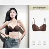 Sujetador sin costuras para mujer de busto pequeño, con efecto push-up para prevenir la flacidez y realzar el volumen, con un busto estilo cómic con pedrería brillante, tirantes finos y cómoda transpirabilidad