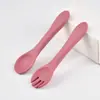 Conjunto de Garfo e Colher de Silicone para Bebês para Crianças Aprenderem a Comer Sozinhas, Colher Especial para Bebês, Conjunto de Talheres para Bebês