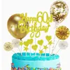 Topo de bolo feliz aniversário em ouro rosa transfronteiriço, bandeira, balão, conjunto de pentagrama, decoração com pó de glitter, 12 peças