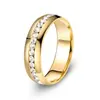 Moda Europea y Americana de Amazon Versátil Estilo Retro de los Años Dorados Fila de Diamantes Acero Inoxidable Acero de Titanio Anillos de Pareja Par de Anillos