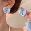 Pendientes de plata con forma de aguja avanzada, con degradado de cristal azul, lazo de perla, pendientes de mariposa y flores, ligeros y de lujo, que combinan con todo.