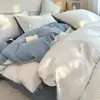 Juego de cuatro piezas 100% algodón lavado, juego de ropa de cama de algodón puro a cuadros simple, amigable con la piel, para literas de dormitorios estudiantiles