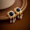 Pendientes Originales Retro de Perlas para Mujer, Nicho de Alta Gama, Pendientes Estilo Palacio Medieval, Aguja de Plata 925, Lapislázuli Personalizado
