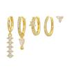 Pendientes de Estilo Lujoso Ligero Transfronterizo Europeos y Americanos, Pendientes Colgantes con Forma de Gota de Agua, Pendientes de Trébol con Circonita, Pinzas para Orejas y Set de Pendientes de Botón