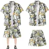 Traje de Viaje Camisa de Manga Corta para Hombre Camisa de Playa Costera Pantalones Cortos Casuales de Vacaciones Tallas Grandes Pantalones de Tres Cuartos Ropa de Pareja