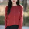 Transfronterizo Primavera 2026 Nuevo Cárdigan de Punto para Mujer con Costillas Bordado Cuello Redondo Ajustado Elegante Versátil Prendas de Abrigo de Punto