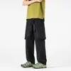 Pantalones Cargo Ligeros de Lujo para Hombre de Primavera y Otoño, Pantalones Casuales de Color Sólido con Bolsillos Grandes Vintage, Pantalones de Paracaidista Rectos Holgados Transpirables