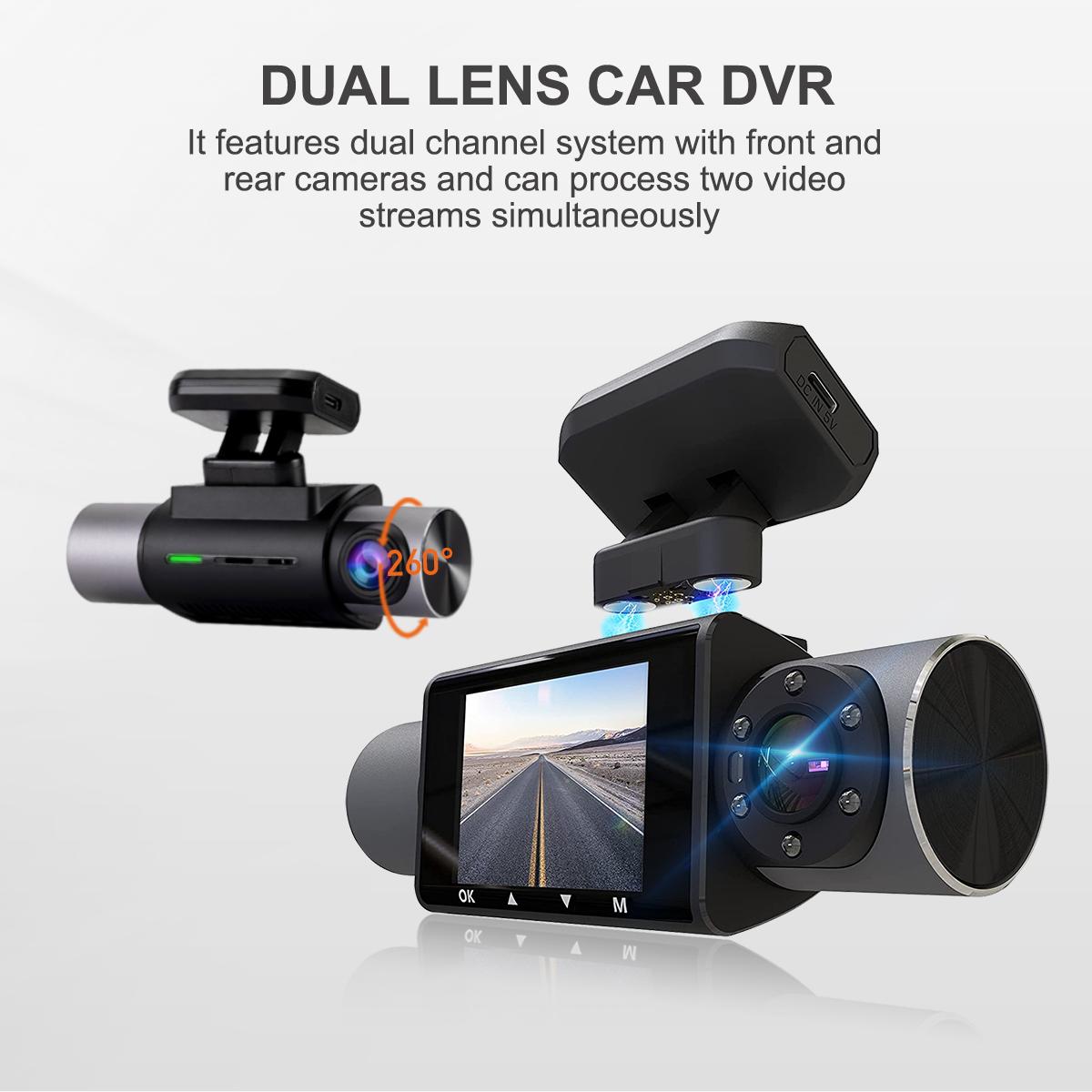 JWKG 2 Channels Dash Cam with IR Night Vision FHD 720P Front 720P ...