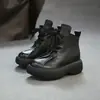 Jiezhou Colección Otoño 2026: Botines Vintage de Piel de Vaca de Capa Superior con Pliegues, Punta Redonda, Suela Gruesa, Botines Descalzos Estilo Étnico, Zapatos de Mujer de Moda
