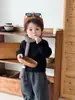 Suéter azul smog para niños otoño e invierno estilo coreano bebé elegante de punto acanalado color liso suéter de punto ropa de invierno ropa versátil para bebé