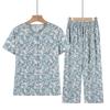 Traje de Verano de Algodón y Seda para Abuela, Cárdigan de Manga Corta para Persona de Mediana Edad y Mayor, Ropa de Casa para Madre, Conjunto de Dos Piezas de Cárdigan para Señora Mayor