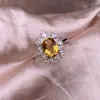 Anel de Citrino Prata S925 cravejado geométrico todo em diamante luxo leve ouro citrino vibrante tesouro colorido joia para mão feminina