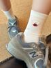 Calcetines de media caña holgados para mujer, estilo coreano Ins, con borde enrollado, de perro estrella, lindos, con cabeza de cachorro de dibujos animados, a rayas, para primavera y otoño