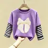 Camiseta de dibujos animados casual de otoño estilo coreano para niños, camiseta básica elegante de algodón puro para primavera y otoño, manga larga para niñas