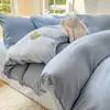Algodón Lavado Ropa de Cama Sábanas para Cama Juego de Funda Nórdica de Cuatro Piezas Juego de Cama Individual y Doble para Dormitorio de Estudiantes Juego de Tres Piezas para Todas las Estaciones