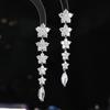 Pendientes Coloridos de Flor Agrietada de Hielo con Aguja de Plata S925 Elegantes Borlas Largas Gradiente Rosa Púrpura Pendientes de Industria Pesada para Mujer