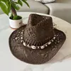Sombrero de Paja de Concha Estilo Bohemio Verano Playa Estilo Étnico Sombrero Hueco Parasol Protector Solar Sombrero Vaquero Occidental