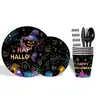 Festa Temática Fantasma Sombrio de Halloween Louça Descartável Pratos de Papel Copos de Papel Talheres Colheres Garfos Guardanapos de Festa Decorações