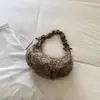 Bolsa de Bolinho Estampa de Leopardo Moda Retrô Outono 2026 Nova Bolsa Leve de Axila Sensação Preguiçosa Relaxada Bolsa de Ombro Único Transversal