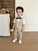Terno Colete Infantil Gravata Borboleta Festa de Primeiro Aniversário de Bebê Traje Formal Menino Pequeno Pajem Anfitrião Traje Pequeno Conjunto Infantil