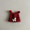 Chapéu de Ano Novo Infantil, Chapéu de Lã Tricotado Fofo Vermelho Escuro para Outono e Inverno, Espessado, Quente e à Prova de Vento para Meninos e Meninas