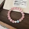 Pulsera elástica de cuentas con piedra ojo de gato rosa, dulce y elegante, para mujer, accesorio de muñeca simple, único, moderno y a la moda