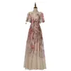 Vestido Longo Floral Feminino, Conjunto de Duas Peças Vestido Longo Estampado de Manga Curta Marca Z, Requintado Vestido de Início de Verão