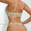 Conjunto de Lingerie Sexy Estampa de Leopardo Xadrez, Sem Marcas, Fino, Respirável, Amigo da Pele, Secagem Rápida para Mulheres, Sutiã Sexy em T que Não Sai