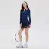 Roupa de Tênis Estilo Novo Transfronteiriça Camisa Polo Manga Longa Feminina com Meio Zíper e Gola Camisa Conjunto de Roupa Esportiva Respirável para Uso ao Ar Livre