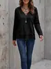 Nueva Ropa de Otoño/Invierno para Mujer 2026 Camiseta de Manga Larga Casual con Parches de Encaje en V para Mujer Sitio Web Independiente Europeo y Americano de Amazon