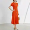 Comercio Exterior Transfronterizo Ropa Femenina Elegante y Femenina Verano Europeo y Americano Nuevo Estilo Francés Vestido Largo de Manga Corta Vestido de Punto de Botón