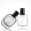 Botella de Perfume de Vidrio en Stock 30ml Botella Redonda Plana Portátil Recargable Botella con Atomizador de Niebla Fina Botella Vacía Esmerilada cosmética de Alta Gama