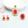 Conjunto de Tres Piezas de Ágata Roja Natural Guan Yu Colgante Pendientes Anillo Conjunto de Calcedonia Venta al por Mayor Dropshipping S3121205