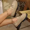 Mocasines retro de metal con hebilla y suela gruesa para mujer, zapatos slip-on de punta redonda con tacón grueso, estilo británico