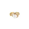 Anillo de Perla Abierta Redonda de Circonita de Moda Europea y Americana, Anillo de Dedo Índice Elegante y Exquisito con un Toque de Lujo Ligero y de Alta Gama