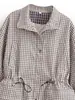 Chaqueta Cruzada a Cuadros Versátil Estilo Oficina 2026 Holgada de Manga Larga Cuello Solapa Cintura Ajustable
