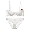 Ropa Interior Sexy de Encaje Transpirable Francesa Nueva Europea y Americana Conjunto de Sujetador Hueco Transparente Sujetador Ultradelgado Talla Grande Dropshipping