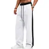 Pantalones de chándal anchos con bloques de color laterales para hombre 2026, forro polar, tejido de punto pesado, holgados, casual, deportivos, largos