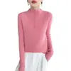 Nuevo Suéter de Punto 100% Lana Otoño/Invierno para Mujer, Manga Larga, Cuello Semi Alto, Color Sólido, Costilla, Top de Cachemira