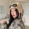 Chapéu de Veludo Quente Estilo Coreano para Mulheres Outono e Inverno, Óculos, Chapéu de Voo, Proteção de Orelha à Prova de Vento para Ciclismo ao Ar Livre, Chapéu Lei Feng