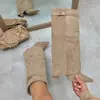 Botas de mujer transfronterizas con punta fina, caña ancha, hebilla metálica recta, botas de longitud media, talla grande, tacón grueso, botas de mujer estilo pantalón