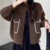Chaqueta Cardigan Corto Elegante de Lana Sintética Tejida 2026 Nuevo Otoño Cuello Alto Estilo Coreano Cremallera Top Versátil para Mujer