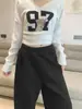Calça de moletom cinza feminina, novo estilo outono/inverno 2026, modelagem solta, forrada com fleece, calça de moletom casual de perna larga, estilo americano, comprimento até o chão, calça de perna curva