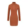 Vestido de Rayas con Cremallera y Solapa de Manga Larga Estilo Puro Deseo Ajustado a la Cadera Otoño Nuevo Falda Corta Sexy Adelgazante para Mujer